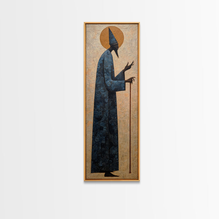 Elder Sage With Cane Framed Canvas Print, African Portrait, Spiritual Wall Art, Cultural Art Print, Elegant Home Decor Gift