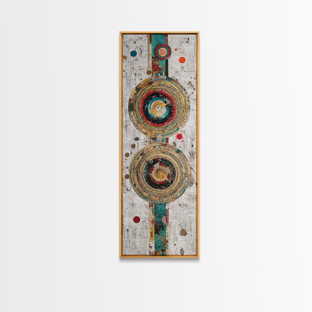 Concentric Circle Textile Canvas Print, Abstract African Art Decor, Teal Red Geometric Wall Decor, Boho Modern Home Decor