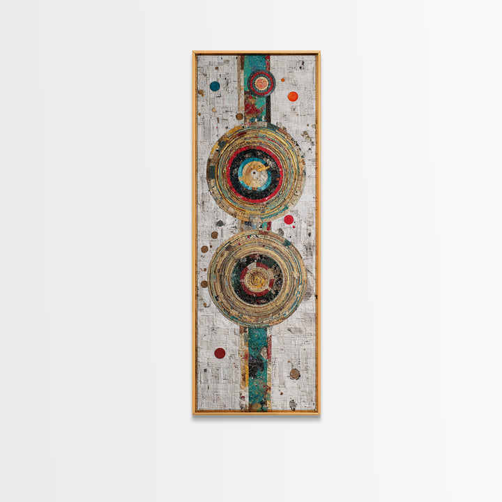 Concentric Circle Textile Canvas Print, Abstract African Art Decor, Teal Red Geometric Wall Decor, Boho Modern Home Decor