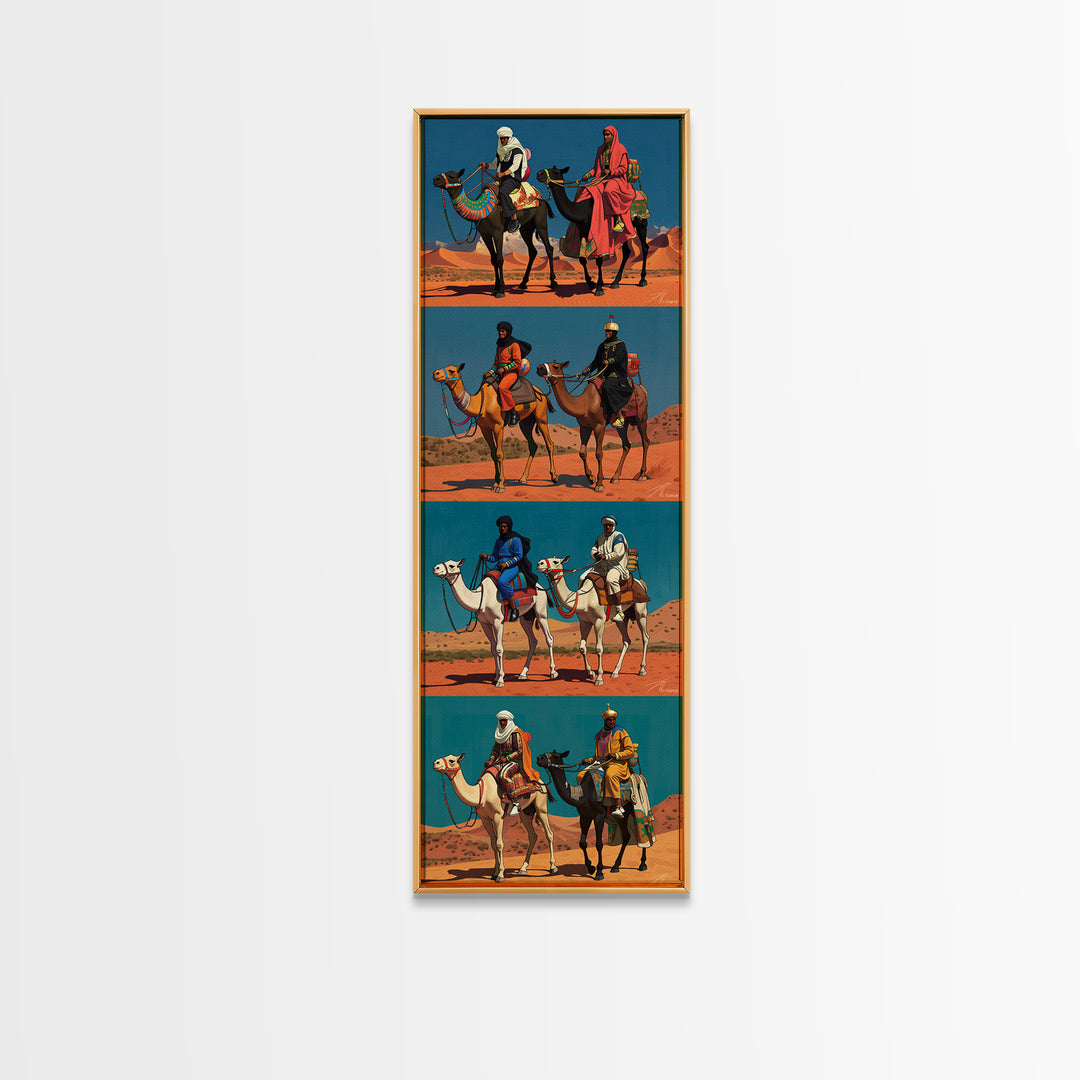 Desert Camel Riders Triptych Style Wall Art, African Safari Art, Nomad Travel Poster, Colorful African Print, Boho Decor