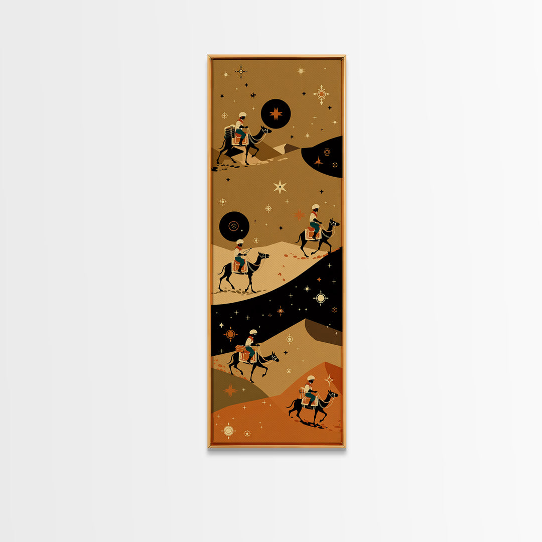 Celestial Camel Caravan In Golden Desert Wall Art, African Safari Print, Boho Tribal Decor, Wanderlust Living Room Artwork