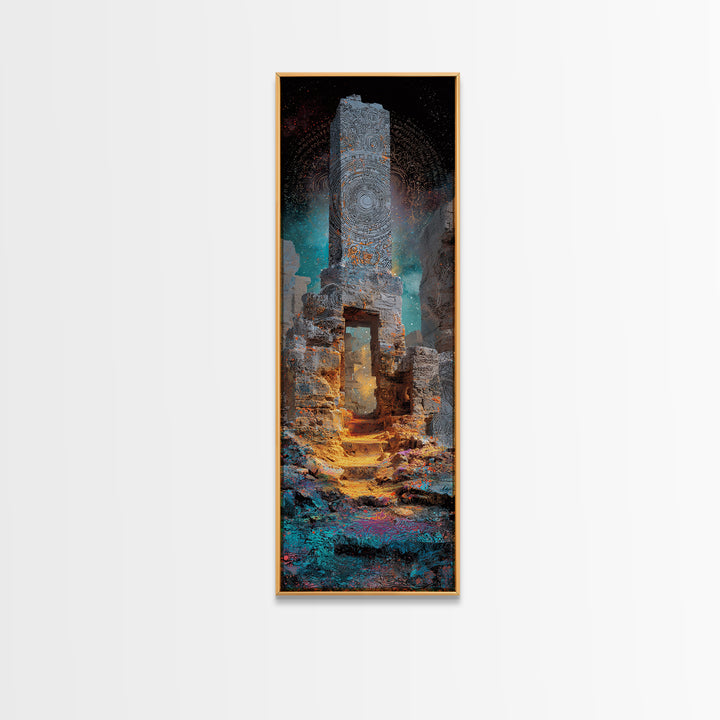 Cosmic Stone Portal Canvas Print, Ancient Ruins Monolith, Mystical African Inspired Wall Decor, Spiritual Statement Art Gift