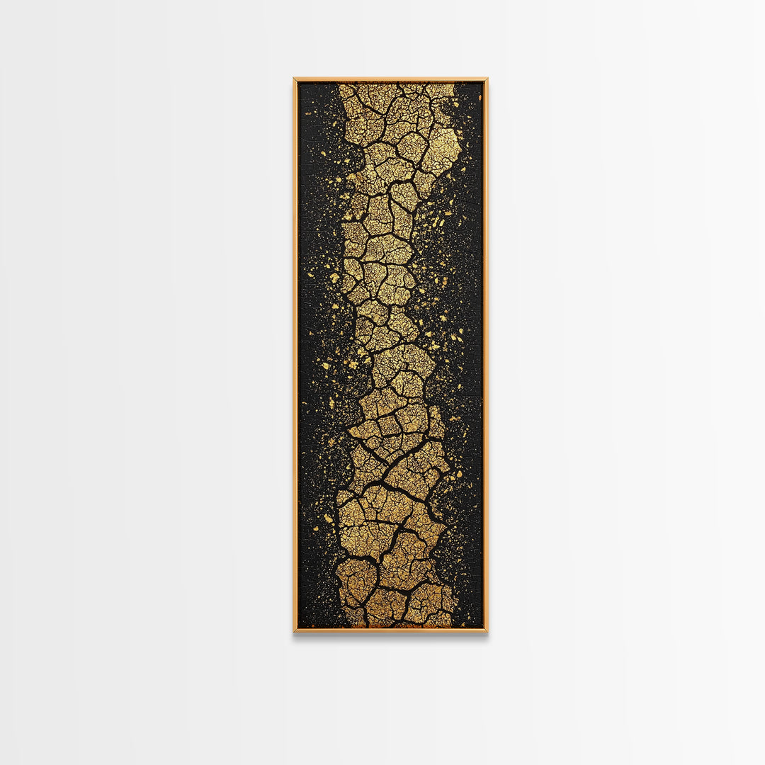 Cracked Gold Earth Texture On Deep Black Canvas Print, Abstract African Art, Luxury Wall Decor, Modern Minimalist Artwork