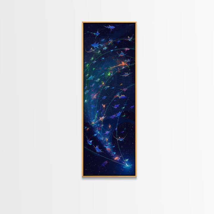 Cosmic Manta Rays In Galaxy Wall Art, Colorful Ocean Canvas Print, Celestial Sea Life, Dreamy Blue Bedroom Decor, Nature Scene Art