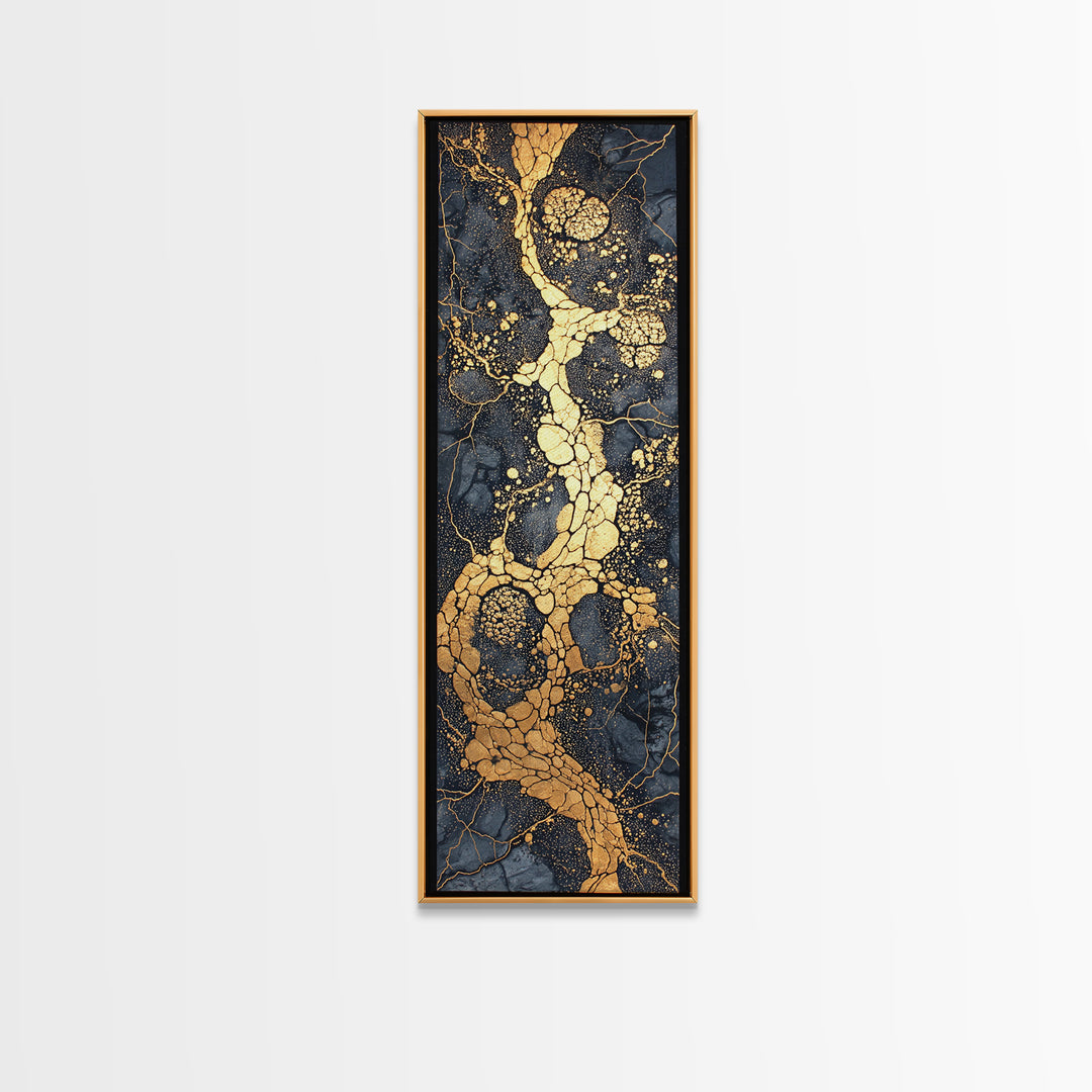 Black Marble Gold Vein Abstract Wall Art, Kintsugi Style Canvas Print, Luxury Modern Decor, Earth Tone Statement Art, Bold Home Decor