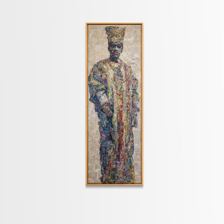 Regal Mosaic African King Framed Canvas Print, Textured Cultural Portrait, Afrocentric Wall Art, Elegant Home Decor Gift