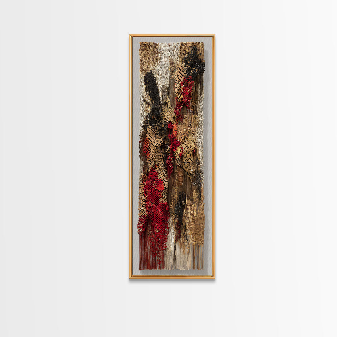 Textured Woven Figure Wall Art, African Fabric Tapestry Decor, Abstract Ethnic Textile Art, Bohemian Home Decor Gift For Her