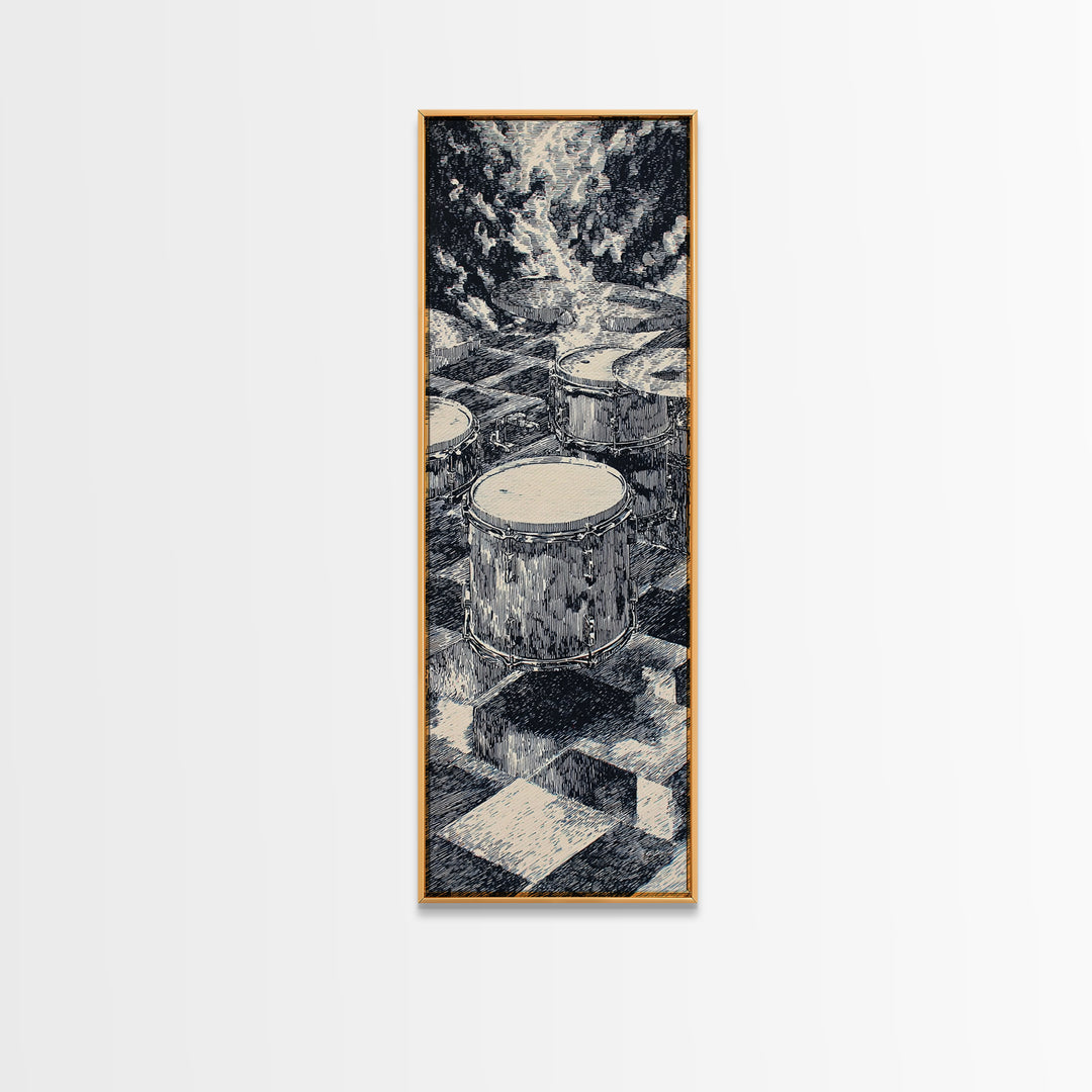 Black And White Drum Circle Canvas Print, African Wall Art, Abstract Tribal Music Decor, Minimalist Living Room Artwork Print