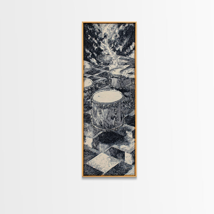 Black And White Drum Circle Canvas Print, African Wall Art, Abstract Tribal Music Decor, Minimalist Living Room Artwork Print
