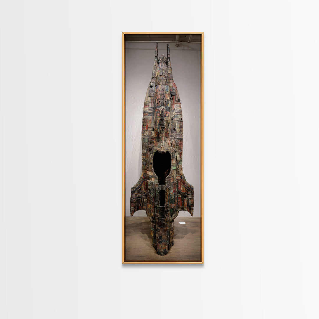 Towering Mixed Media Rocket Sculpture Wall Art, African Inspired Gallery Decor, Statement Canvas Print, Unique Home Decor Gift