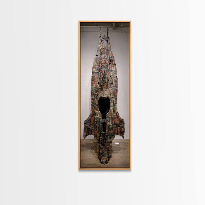 Towering Mixed Media Rocket Sculpture Wall Art, African Inspired Gallery Decor, Statement Canvas Print, Unique Home Decor Gift