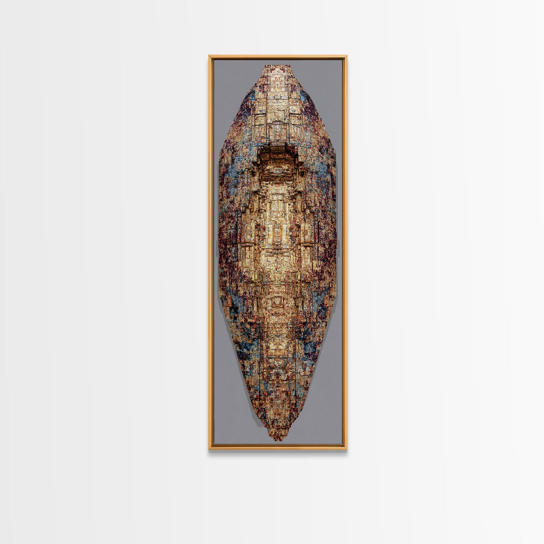 Textured Bronze Blue African Shield Canvas Print, Abstract African Art, Modern African Art, Tribal Wall Decor, Earth Tone Wall Art