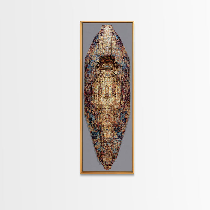 Textured Bronze Blue African Shield Canvas Print, Abstract African Art, Modern African Art, Tribal Wall Decor, Earth Tone Wall Art