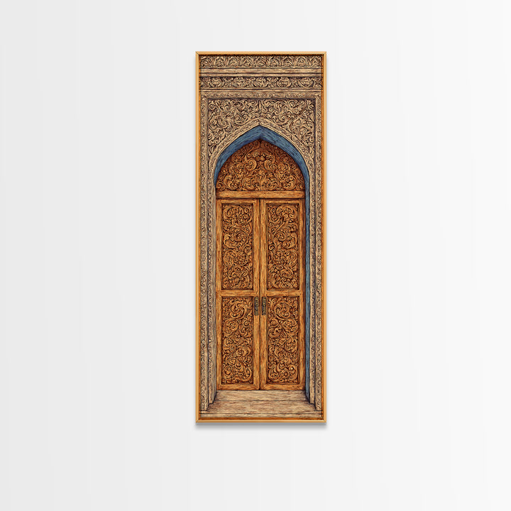 Ornate Arched African Doorway In Blue And Gold Wall Art, Moroccan Travel, African Home Decor, Cultural Wall Decor Gift, Statement Piece