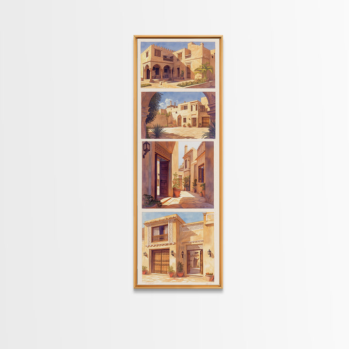 Desert Courtyard Architecture Wall Art, Morocco Travel Poster, African Inspired Decor, Sunlit Villa Canvas Print, Gift For Her