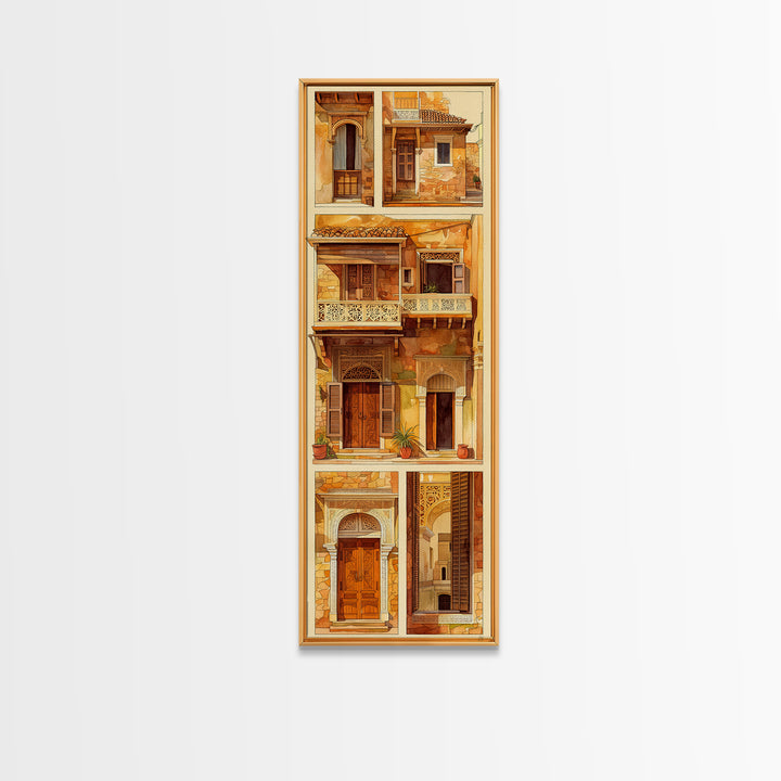 Ornate Balconies And Carved Doors Wall Art, Moroccan Architecture Canvas Print, African Inspired Boho Home Decor Gift For Her