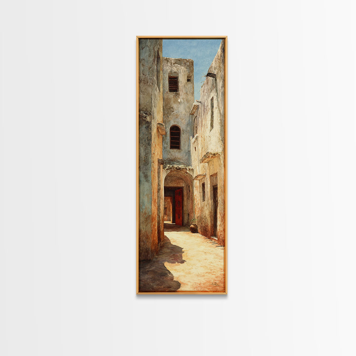 Weathered Medina Passage Wall Art, Moroccan Alley Canvas Print, African Travel Decor, Rustic Neutral Home Decor Gift Print
