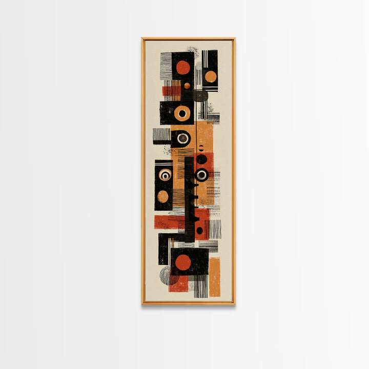 Orange Black Mid Century Geometric Blocks Canvas Print, Abstract African Inspired Wall Decor, Modern Minimalist Office Art