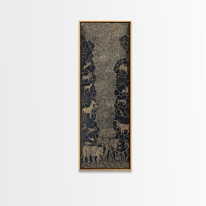 Golden African Safari Animals Wall Art, Elephant Giraffe Lion Map, Black Gold Tribal Decor, Luxury Canvas Print For Living Room
