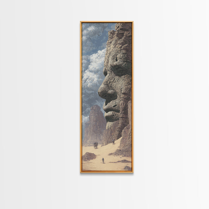Giant Stone Face In Desert Canvas Print, Ancient African Landscape, Mystical Monument Wall Art, Sahara Explorer Decor Gift