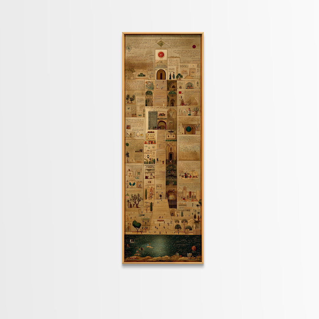 Ancient African City Manuscript Canvas Print, Egyptian Map Collage Wall Art, Hieroglyphic Cultural Home Decor For Living Room