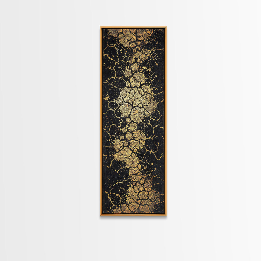 Abstract Gold Cracked Stone Wall Art, Black And Gold African Inspired Canvas Print, Luxury Texture For Modern Home Decor