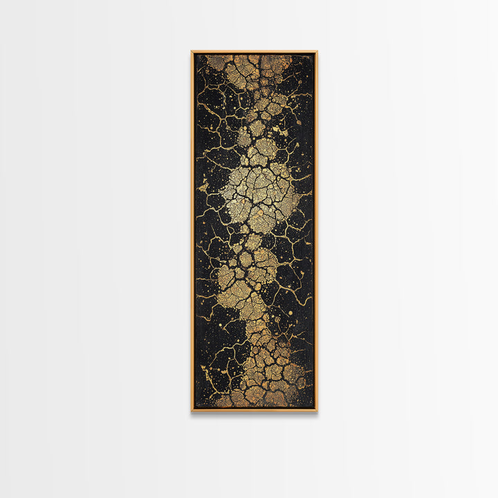 Abstract Gold Cracked Stone Wall Art, Black And Gold African Inspired Canvas Print, Luxury Texture For Modern Home Decor