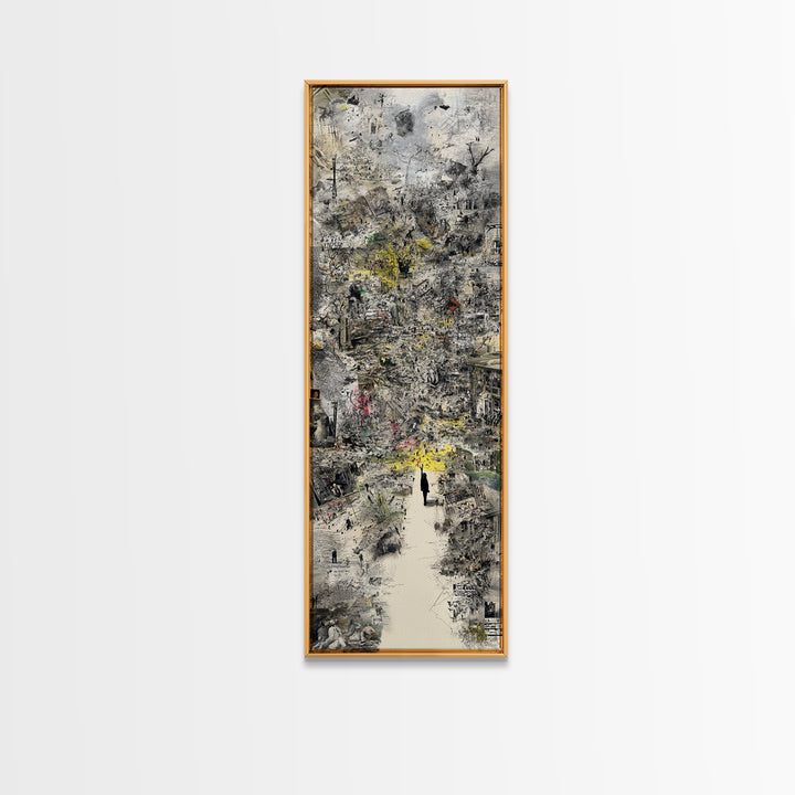 Dreamy Abstract City Ruins Wall Art, Gray Yellow Urban Landscape, Contemporary Canvas Print, Statement Office Decor Gift