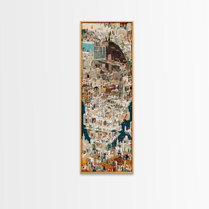 White Coastal Medina City Map Wall Art, Detailed African Travel Poster, Moroccan Inspired Canvas Print, Cultural Home Decor