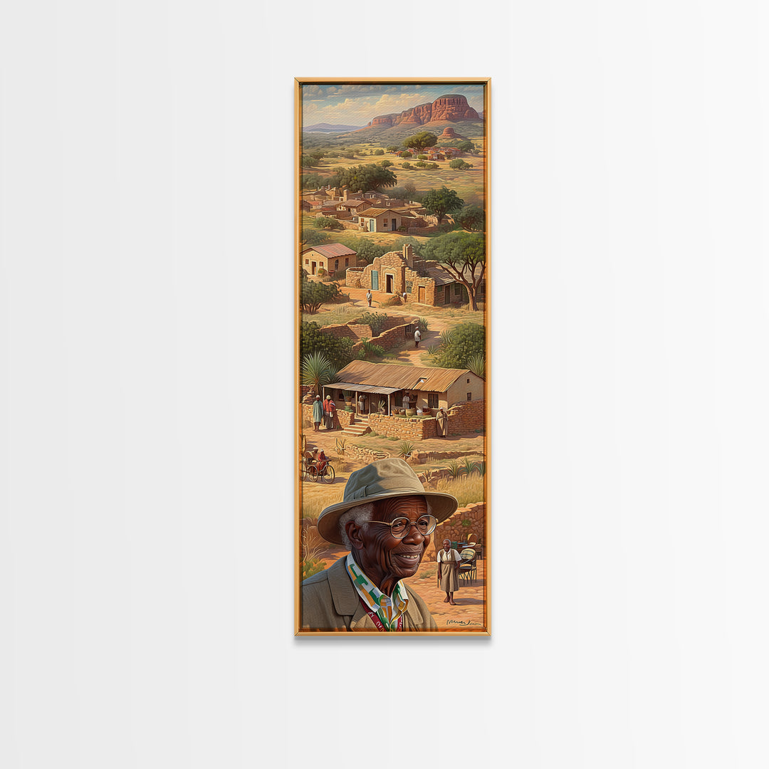 African Elder Village Landscape Canvas Print, Rural Homestead Portrait, Safari Art, Cultural Wall Decor, Housewarming Gift