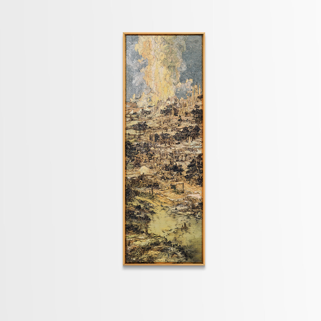 Ochre Abstract River City Wall Art, Modern African Art, Textured Skyline Painting, Large Canvas Wall Decor For Office Art