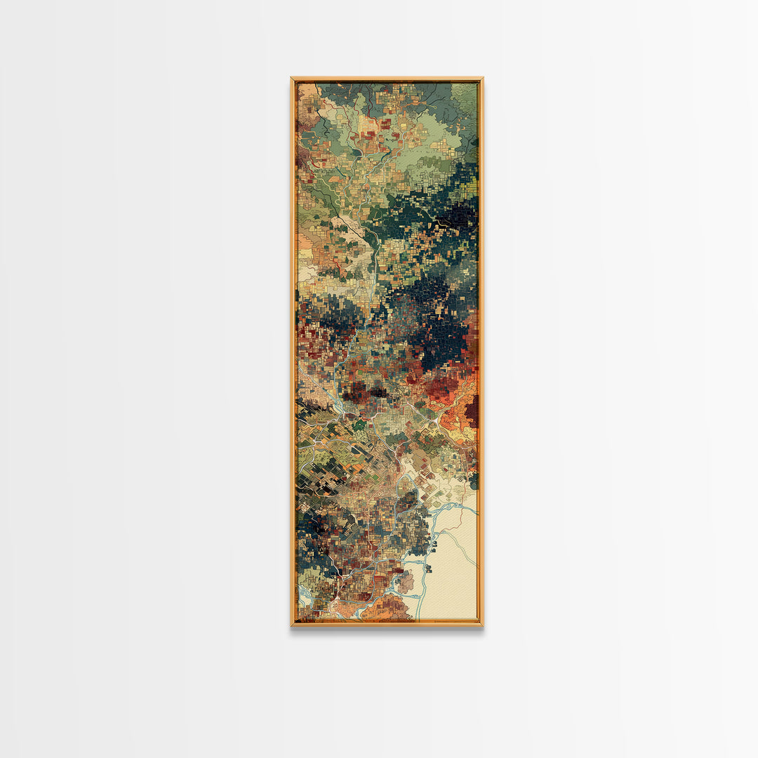Pixelated Aerial Landscape Wall Art, Abstract African Map Inspired Print, Green Orange Modern Canvas, Statement Home Decor