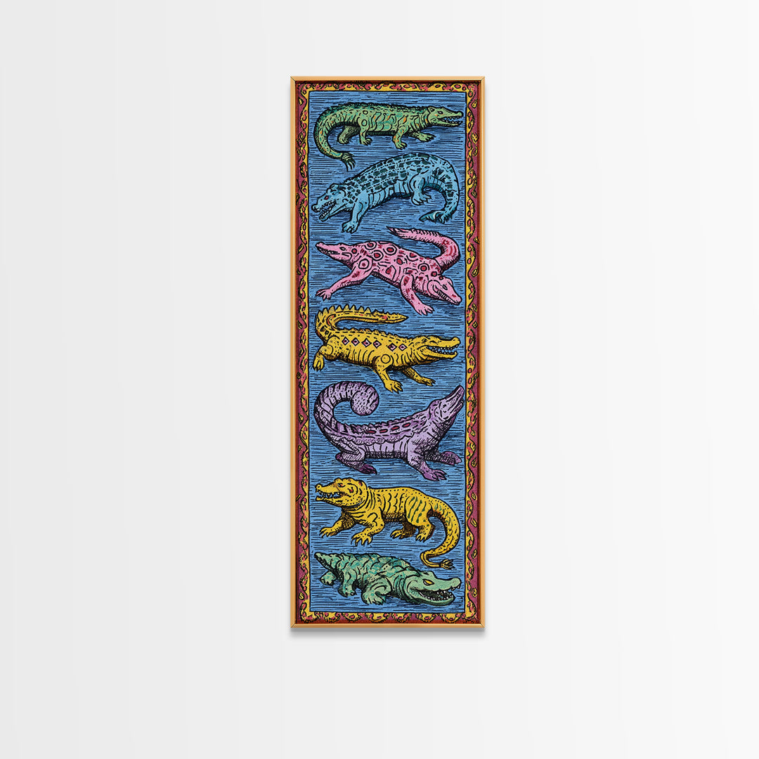 Colorful African Crocodile And Lizard Folk Wall Art, Tribal Animal Pattern, Safari Decor, Vibrant Reptile Canvas Print Gift