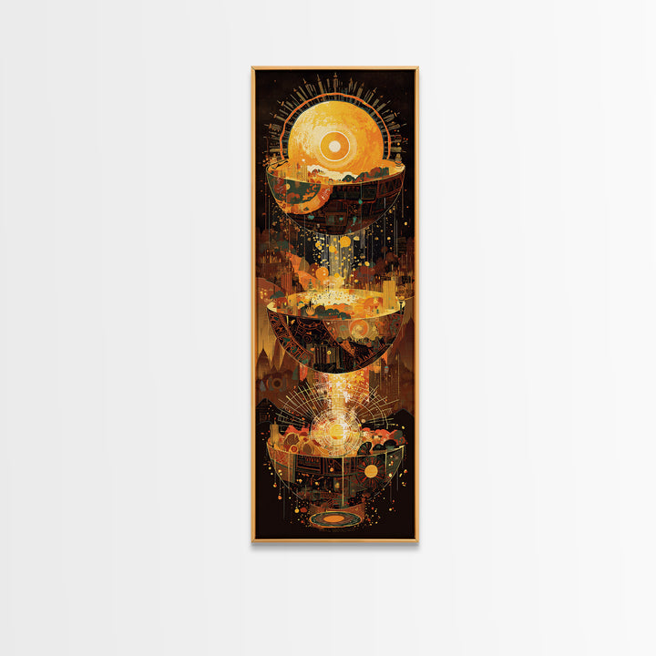 Glowing Solar City And Floating Worlds Canvas Print, Afrofuturism Decor, African Inspired Abstract, Modern Black Art, Statement Wall Decor