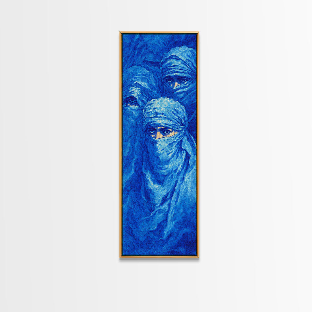 Dreamy Blue Veiled Women Wall Art, African Women Art Canvas Print, Indigo Nomad Portrait, Feminine Afrocentric Decor Gift