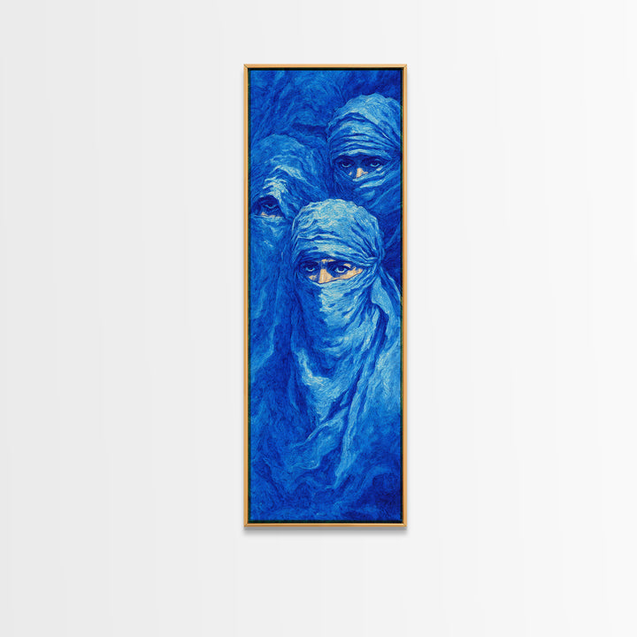 Dreamy Blue Veiled Women Wall Art, African Women Art Canvas Print, Indigo Nomad Portrait, Feminine Afrocentric Decor Gift