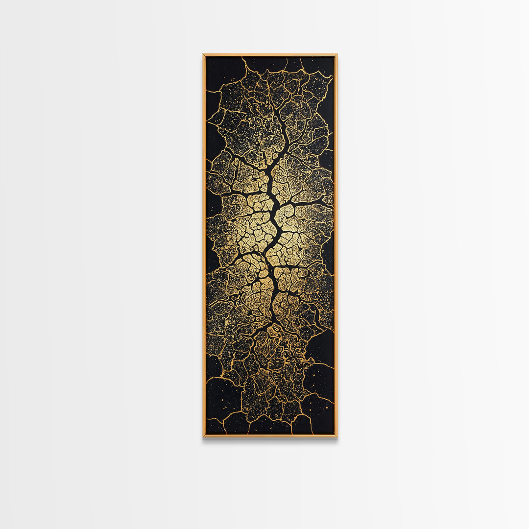 Gold Cracked Leaf Pattern Framed Canvas Print, Abstract African Wall Art, Black Gold Texture, Luxury Modern Home Decor Gift
