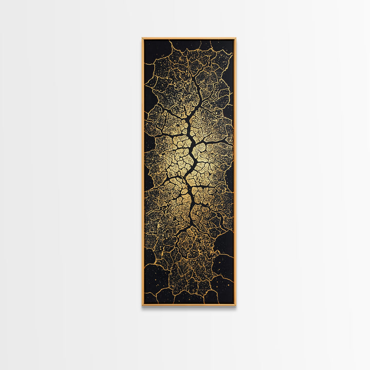 Gold Cracked Leaf Pattern Framed Canvas Print, Abstract African Wall Art, Black Gold Texture, Luxury Modern Home Decor Gift