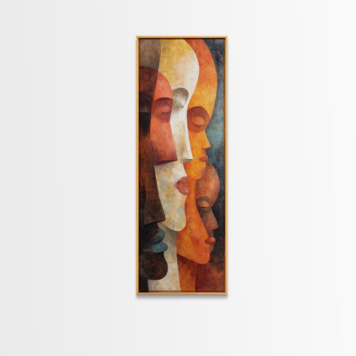 Layered African Mask Profiles In Gold And Rust Canvas Print, Abstract African Art, Tribal Portrait, Cultural Wall Decor Gift