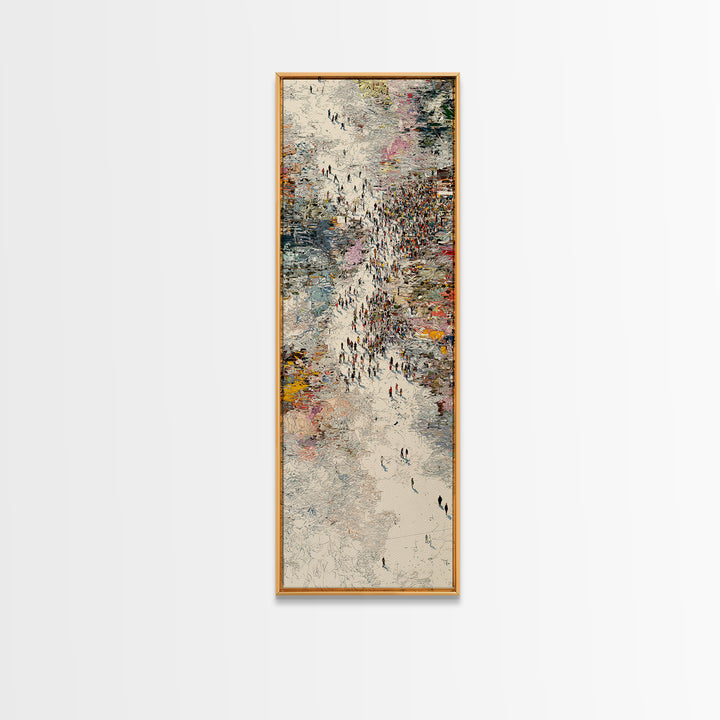 Abstract Crowd River Scene With Tiny Figures Wall Art, Modern African Art Print, Textured City Movement Home Decor Gift Idea