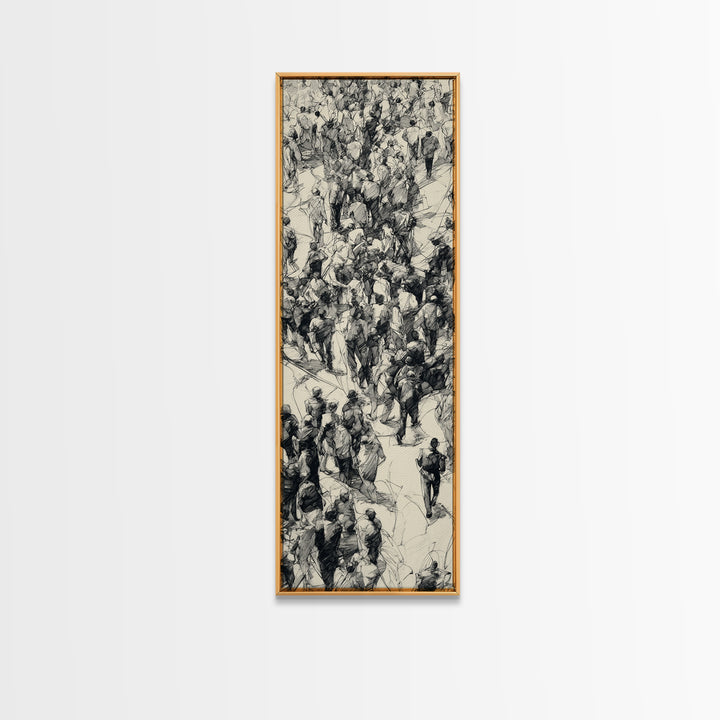 Monochrome Ink Crowd March With African Figures Canvas Print, Black And White Art, Cultural Wall Decor, Statement Gift Idea