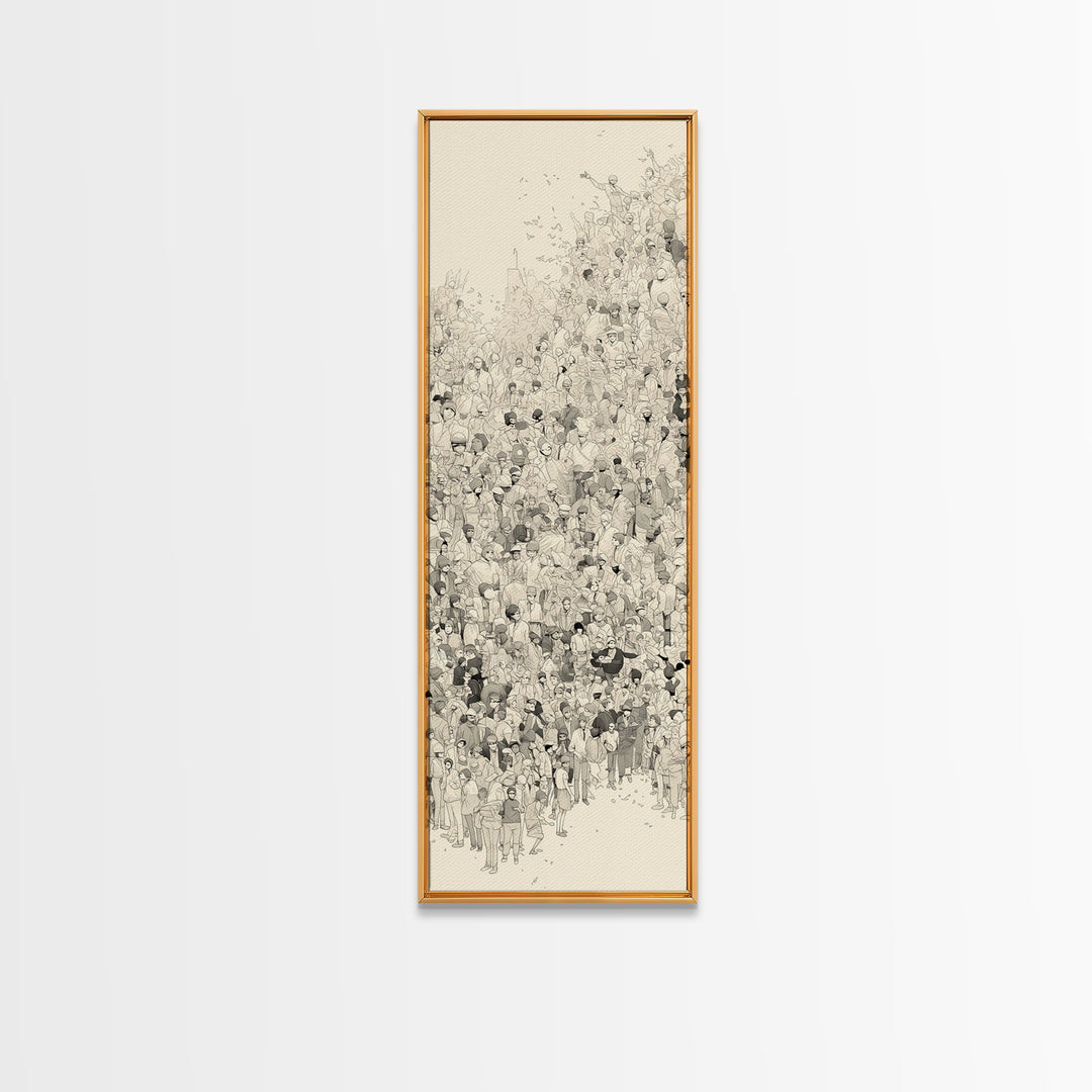 Minimal Ink Crowd Gathering In Soft Neutral Tones Canvas Print, African Inspired Wall Decor, Modern Cultural Art Gift Idea