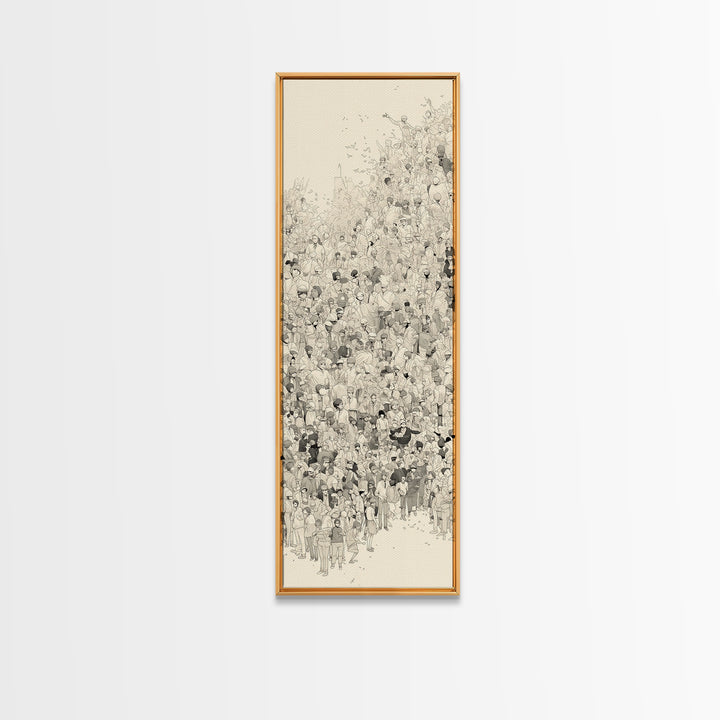 Minimal Ink Crowd Gathering In Soft Neutral Tones Canvas Print, African Inspired Wall Decor, Modern Cultural Art Gift Idea