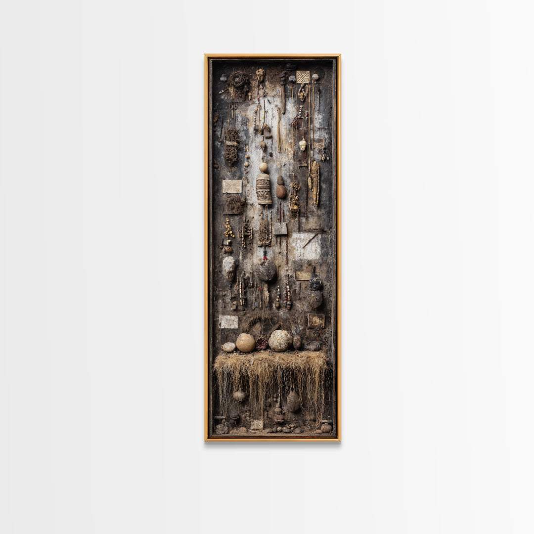 Earthy African Artifact Shadowbox Wall Art, Tribal Assemblage Decor, Ancestral Beads Gourds, Rustic Cultural Home Decor Gift