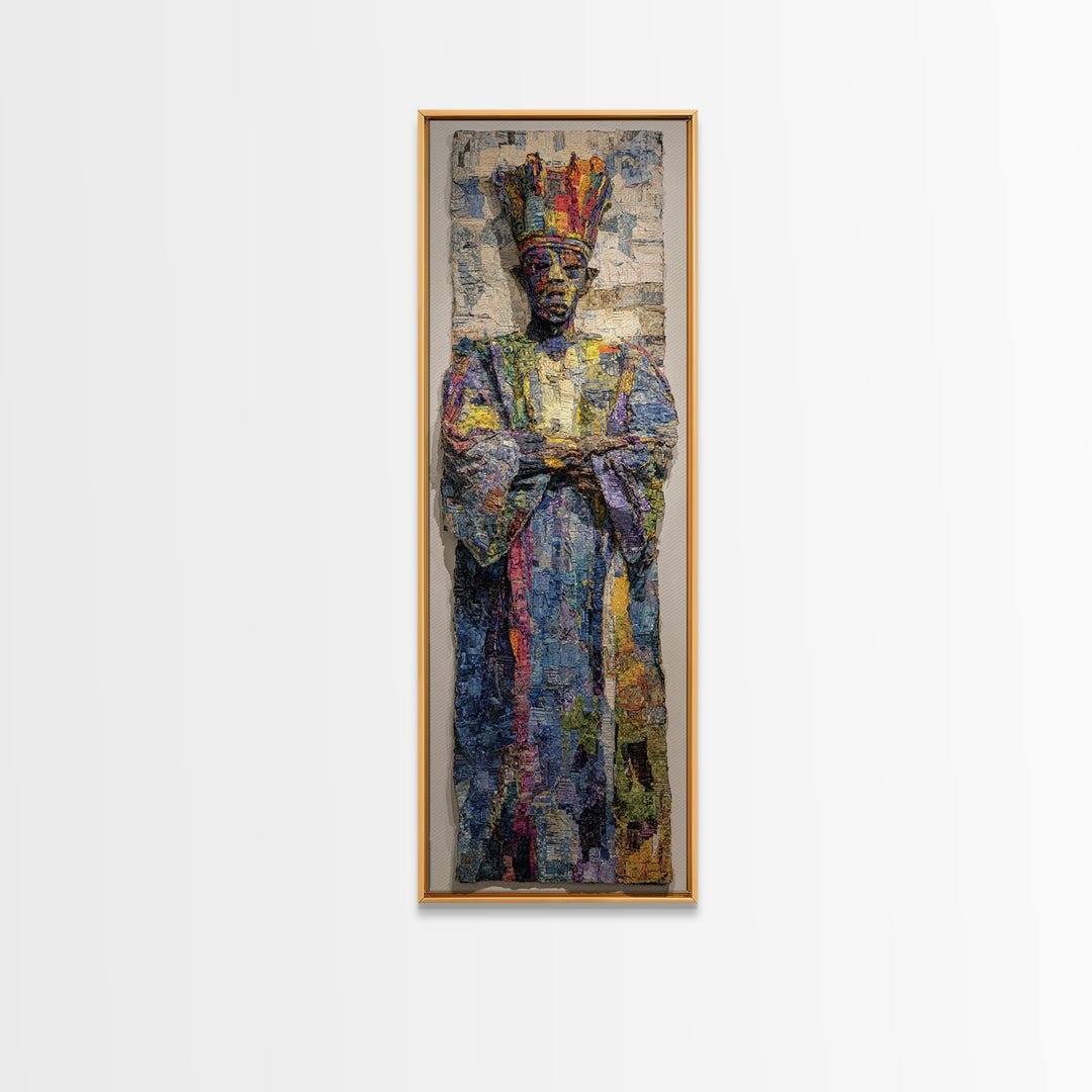 Regal Crowned African King Framed Canvas Print, Royal African Portrait, Cultural Wall Decor, Black History Art Gift For Home