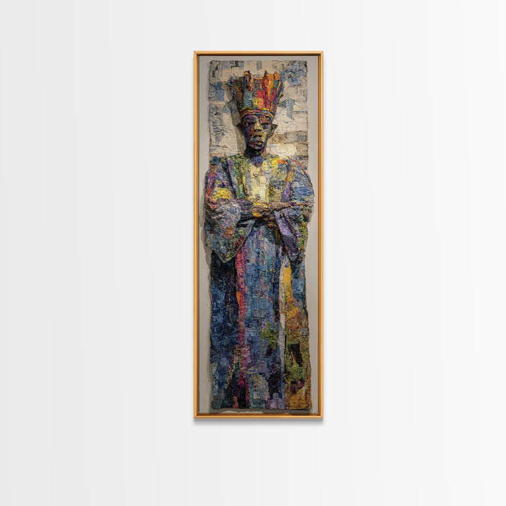 Regal Crowned African King Framed Canvas Print, Royal African Portrait, Cultural Wall Decor, Black History Art Gift For Home