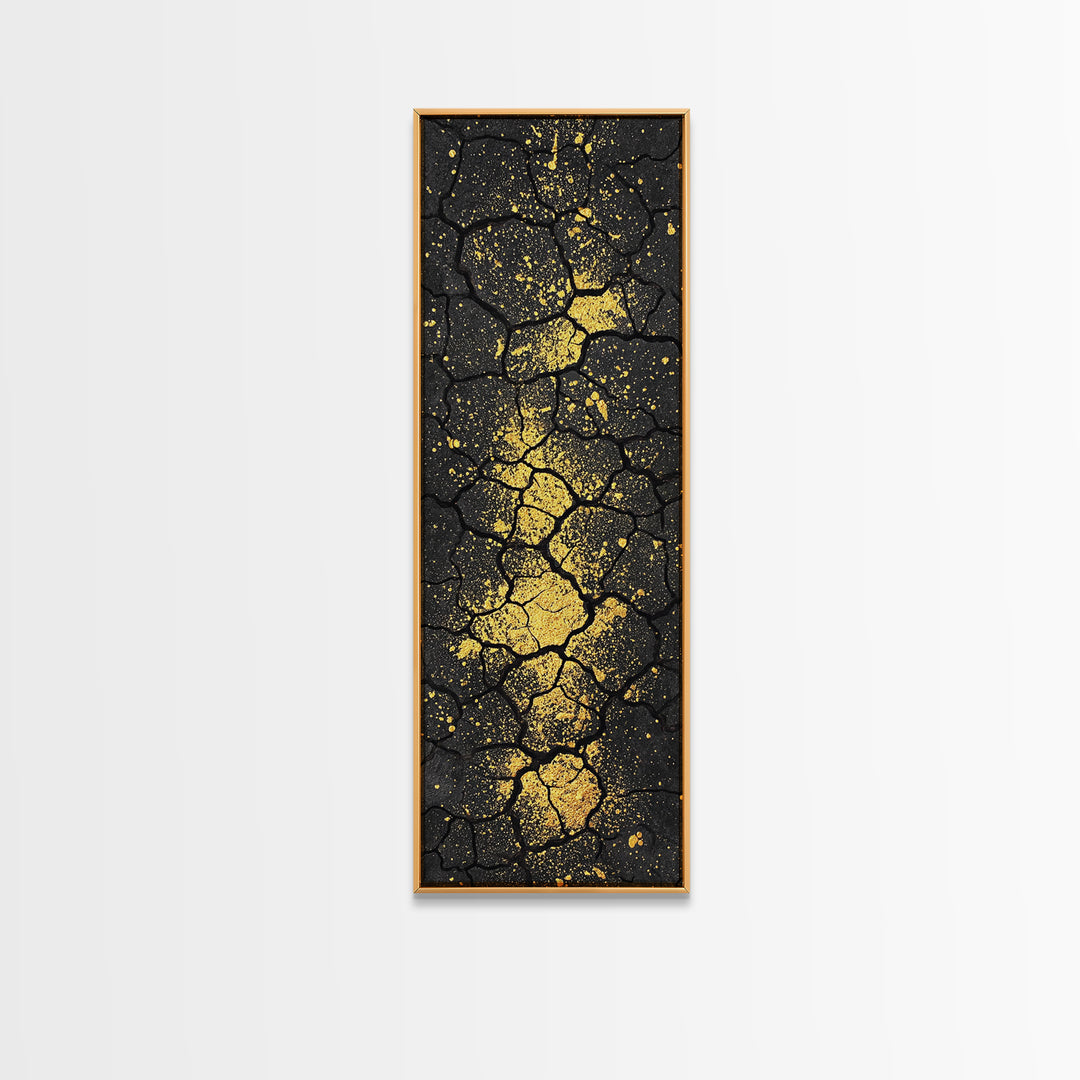Cracked Black Stone With Gold Vein Wall Art, Abstract African Art Print, Luxury Canvas Decor, Earth Tone Home Decor Gift