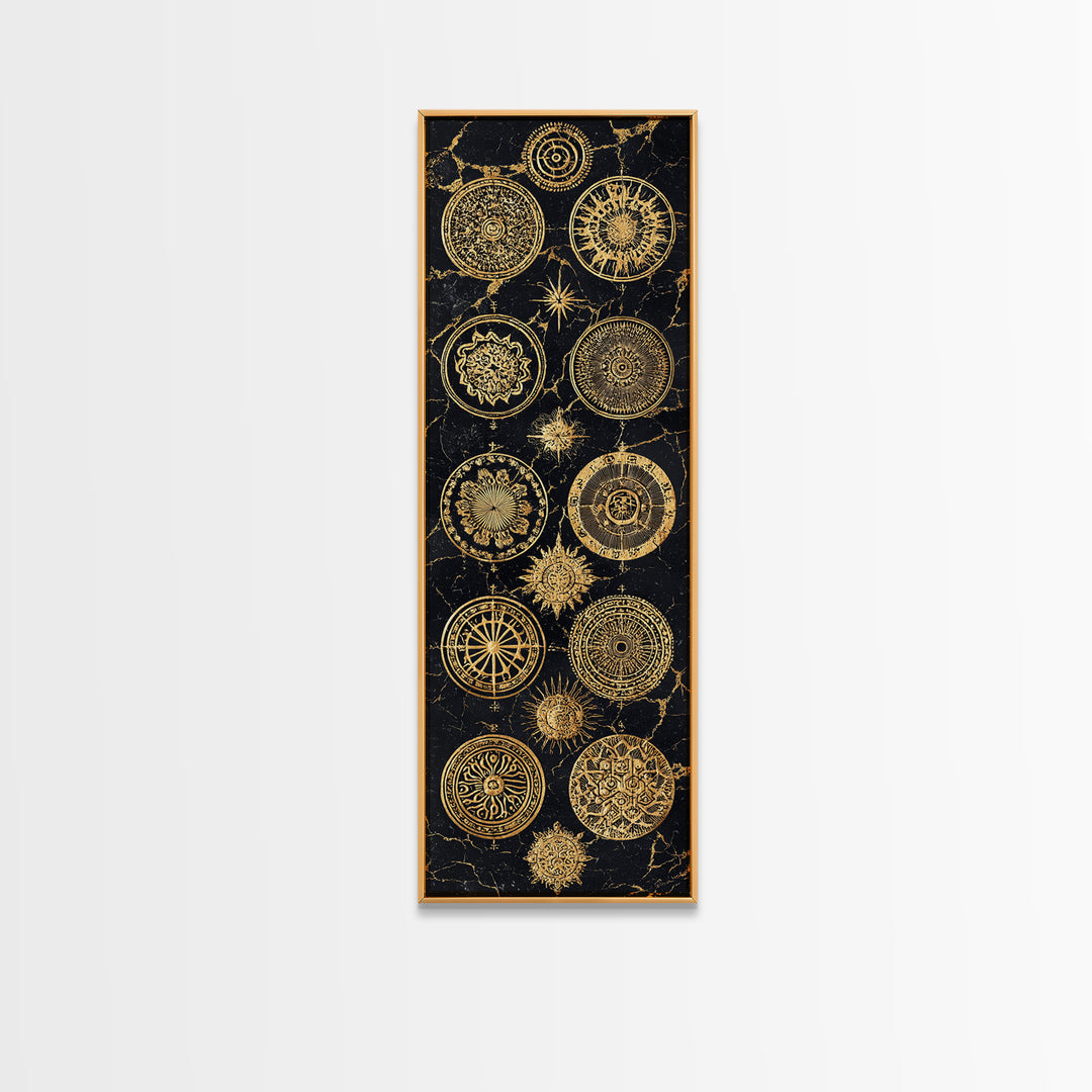 Golden Mandala Constellation Circles Wall Art, African Inspired Geometric Decor, Black And Gold Canvas, Spiritual Home Gift