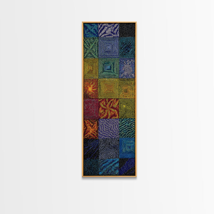 Blue Green African Quilt Patchwork Canvas Print, Abstract African Art, Textile Art, Boho Wall Decor, Modern Ethnic Home Decor