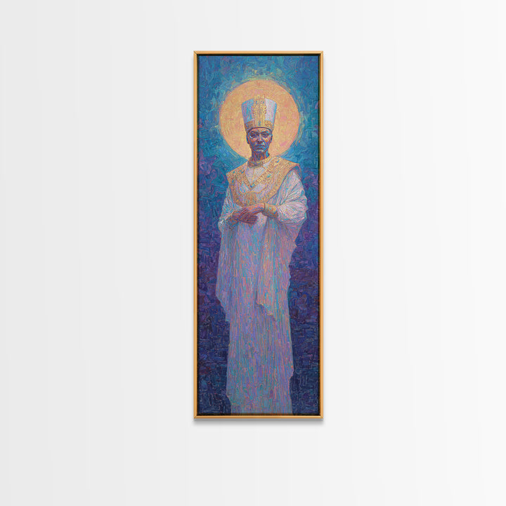 Haloed African King In White Robe Canvas Print, Afrocentric Wall Decor, Royal Portrait, Spiritual Art, Elegant Home Decor